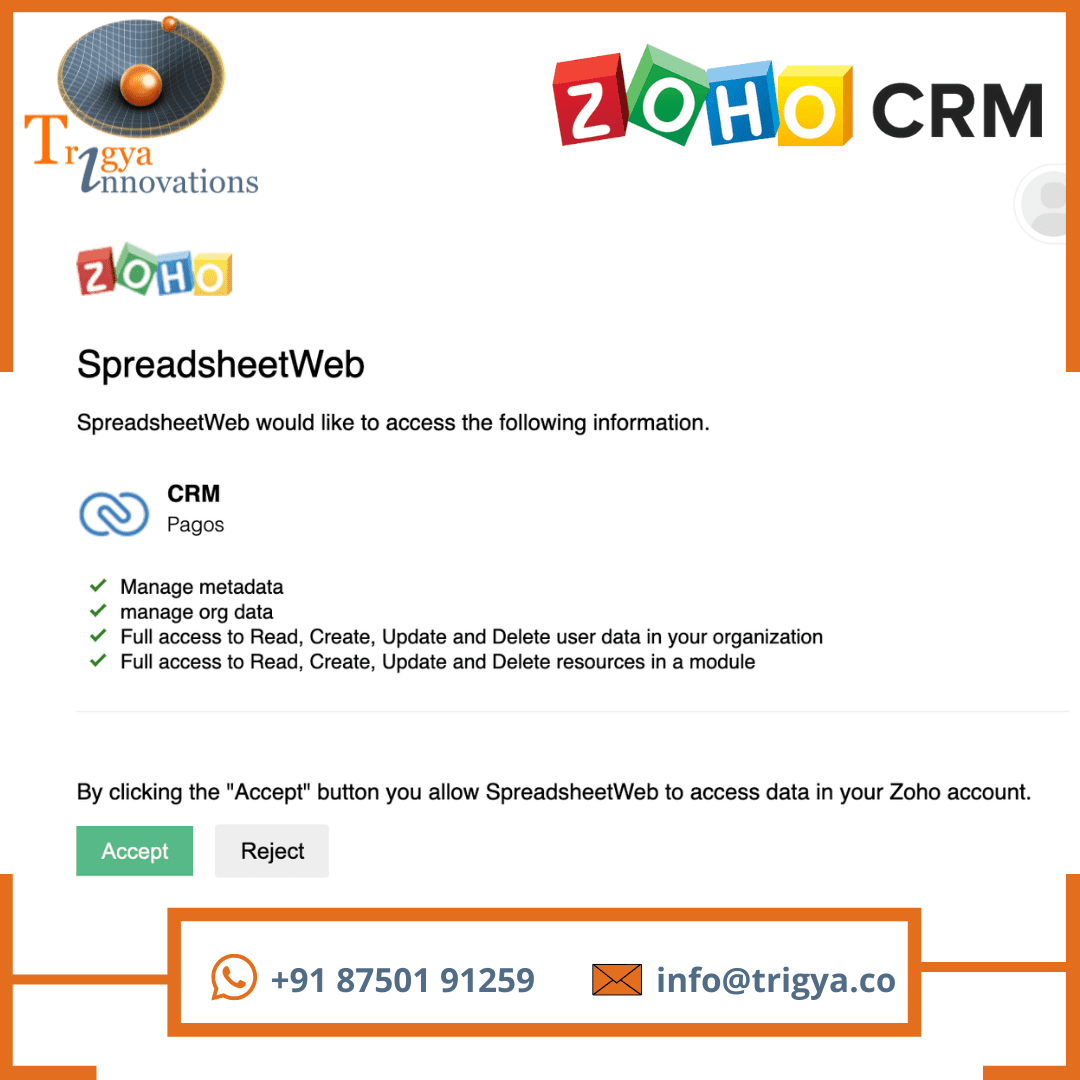 SpredsheetWeb Integration with Zoho CRM